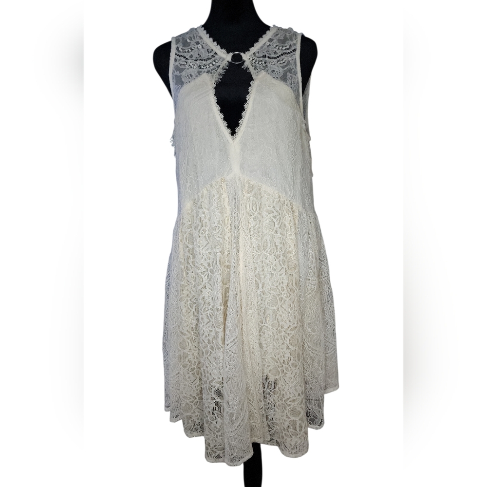NWT Free People 'Don't You Dare' ~ Ivory Lace Illusion Dress, Womens Medium - Picture 4 of 8